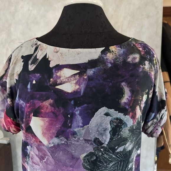 Alice + Olivia Silk Blouse Size XS Multi Crystal Jewel abstract Print - Picture 5 of 8